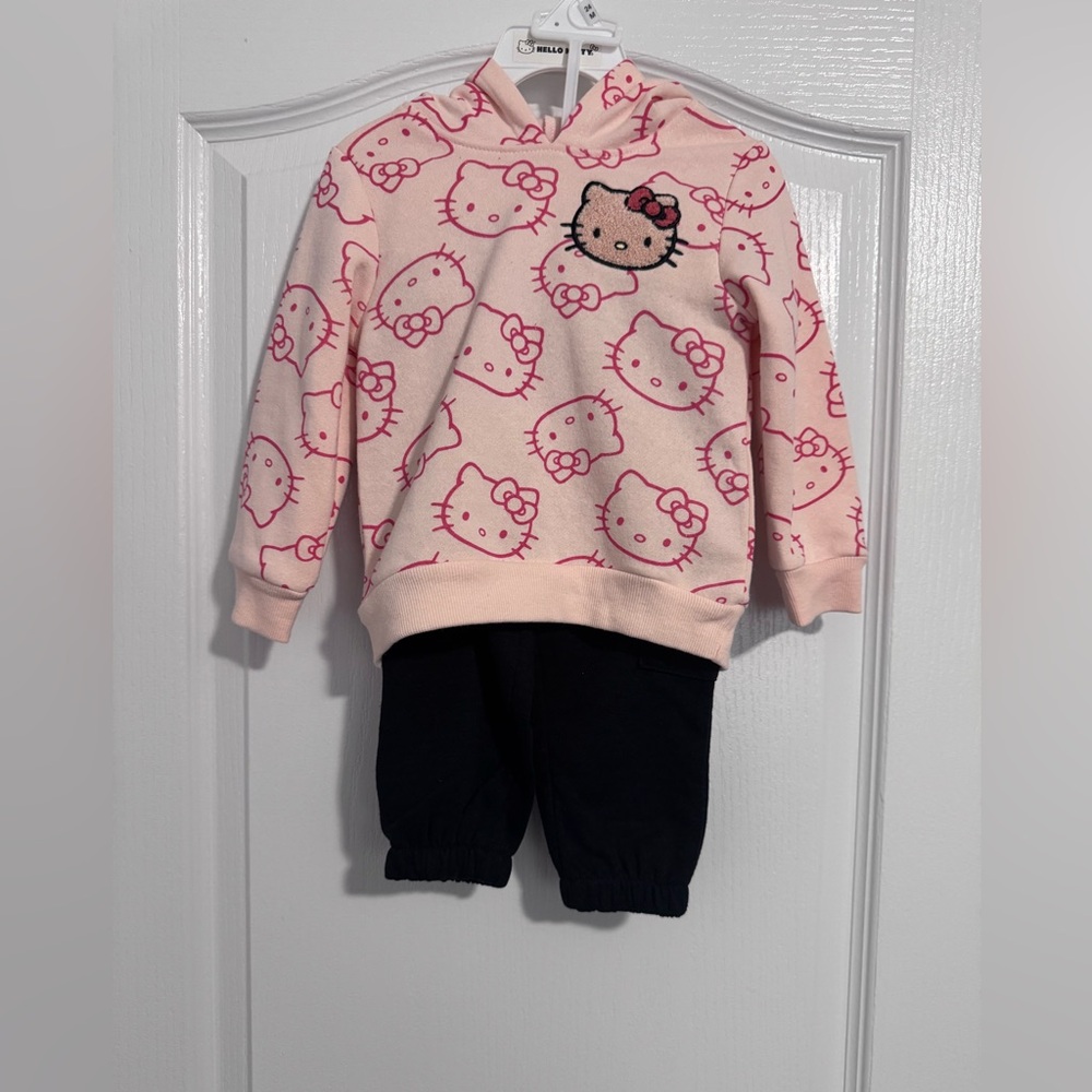 Hello Kitty Orange Hoodie and Black Pants Set, Size 24 months, New, Never worn